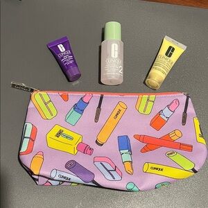 Clinique Cosmetic Bag + 3 Travel/Trial Size Skincare Products – New